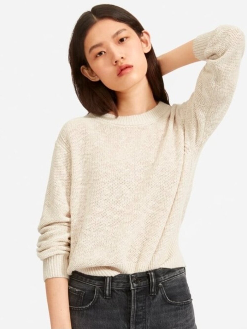 Everlane Cotton-Linen Crew Neck Pullover Sweater in Sand Size Med NWOT